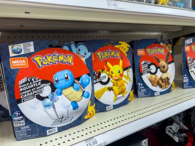Lynnwood, WA USA - circa August 2022: Close up view of Pokemon toys for sale inside a Target retail store