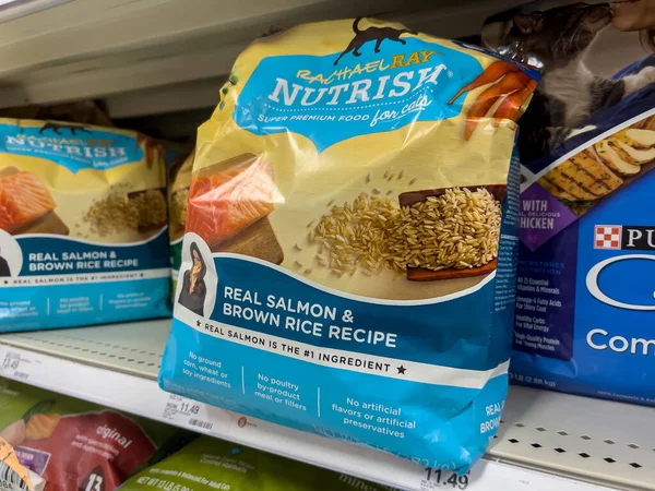 Lynnwood, WA USA - circa August 2022: Close up view of dry cat food for sale within a Target retail store
