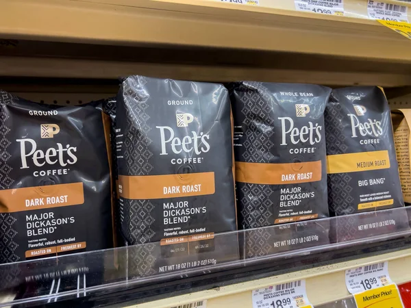 Seattle, WA USA - circa August 2022: Close up, selective focus on bagged coffee for sale inside a Safeway grocery store.