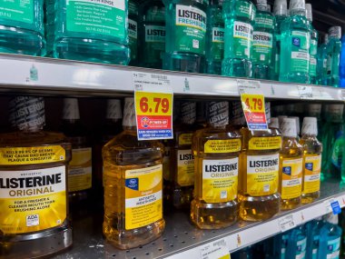 Seattle, WA USA - circa June 2022: Selective focus on oral hygiene products for sale inside a Fred Meyer grocery store.