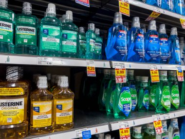 Seattle, WA USA - circa June 2022: Selective focus on oral hygiene products for sale inside a Fred Meyer grocery store