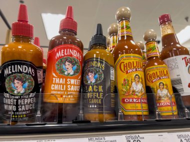 Seattle, WA USA - circa August 2022: Close up focus on hot sauce for sale inside a Target retail store