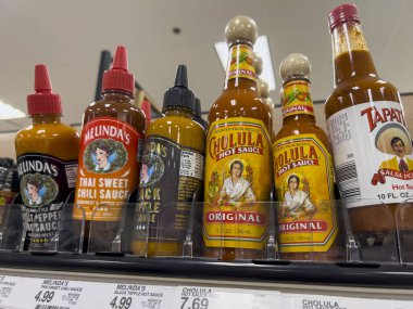 Seattle, WA USA - circa August 2022: Close up focus on hot sauce for sale inside a Target retail store