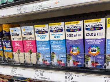 Seattle, WA USA - circa August 2022: Close up focus on childrens Mucinex for sale inside a Target retail store
