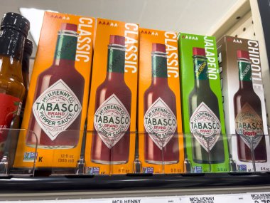 Seattle, WA USA - circa August 2022: Close up focus on hot sauce for sale inside a Target retail store