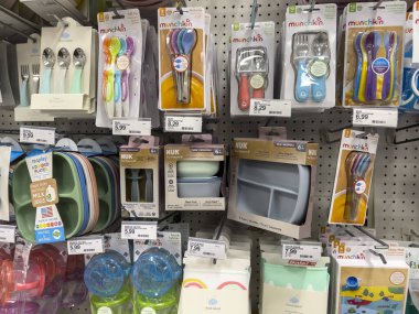 Seattle, WA USA - circa August 2022: Selective focus on baby feeding accessories for sale inside a Target retail store.