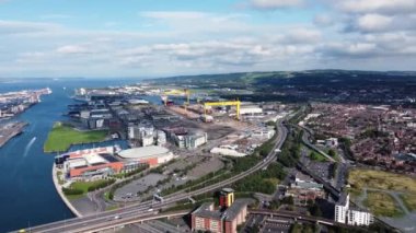 Aerial video of Belfast City Cityscape Northern Ireland