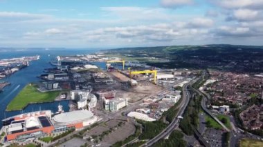 Aerial video of Belfast City Cityscape Northern Ireland