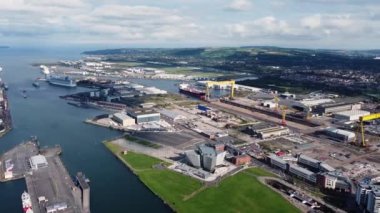 Aerial video of Titanic Centre Titanic Quarter Belfast Northern Ireland 08-08-22
