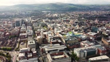 Aerial video of Belfast City Cityscape Northern Ireland 