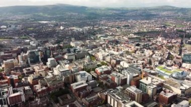 Aerial video of Belfast City Cityscape Northern Ireland 8 4K