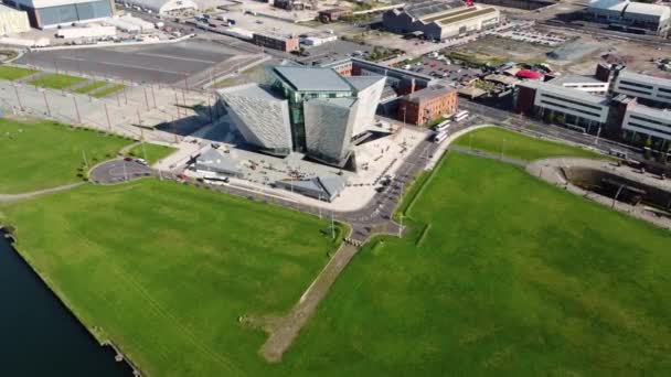 Aerial Video Titanic Centre Titanic Quarter Belfast Northern Ireland — Video