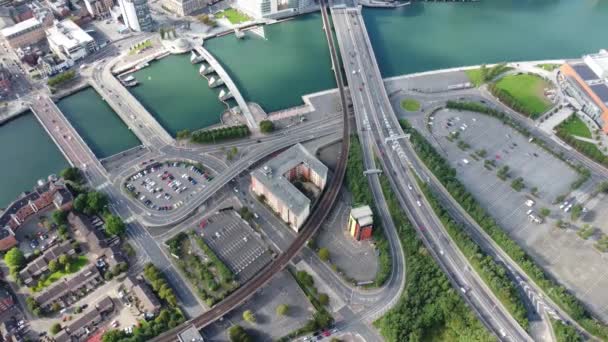 Aerial Video Traffic Driving Belfast City Cityscape Northern Ireland — Stock videók