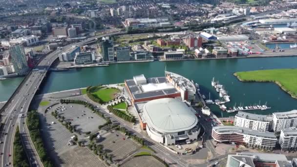 Aerial View Sse Odyssey Arena Complex Titanic Quarter Belfast Northern — Wideo stockowe