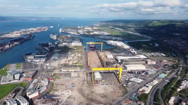 Veduta Aerea Harland Wolff Cantiere Navale Dockyard Dove Rms Titanic — Video Stock