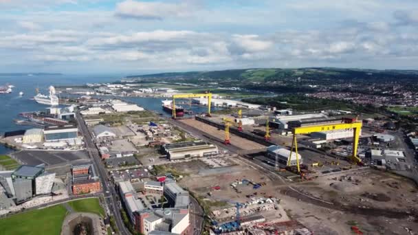 Вид Воздуха Верфь Harland Wolff Shipyard Построен Rms Titanic Белфасте — стоковое видео