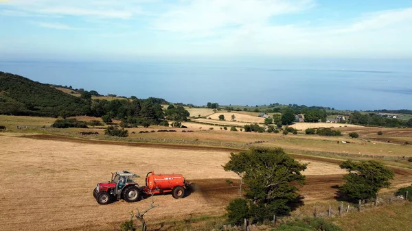 Flygfoto Massey Ferguson 390T Traktor Abbey Tanker Sprida Gödsel Ett — Stockfoto