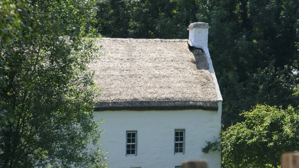 Old Irish Traditional Whitewashed Cottage Con Tetto Paglia Una Fattoria — Foto Stock
