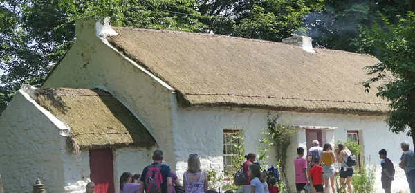 Old Irish Traditional Whitewashed Cottage Con Tetto Paglia All Ulster — Foto Stock