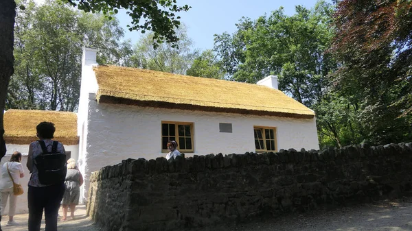 Old Irish Traditional Whitewashed Cottage Con Tetto Paglia All Ulster — Foto Stock
