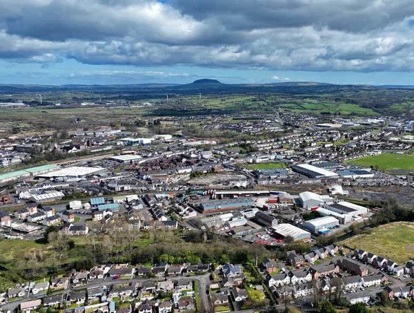 Foto Aerea Ballymena Aree Industriali Residenziali Patricks Slemish Mountain Sullo — Foto Stock