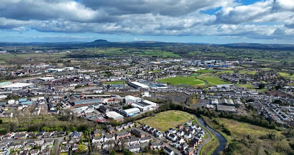 Foto Aerea Ballymena Aree Industriali Residenziali Patricks Slemish Mountain Sullo — Foto Stock