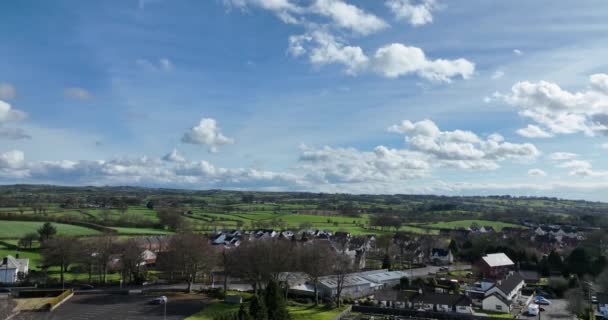 Aerial Video Broughshane Village Braid Patricks Slemish Mountain Background Antrim — Stock Video