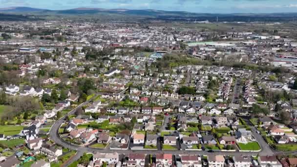 Aerial Video Ballymena Industrial Residential Areas Patricks Slemish Mountain Background — 图库视频影像
