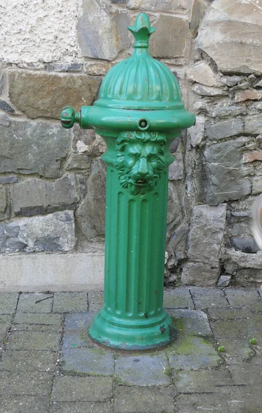 Colourful Lion Fire Water Hydrant Fountain Painted Shops Pubs Street — Zdjęcie stockowe