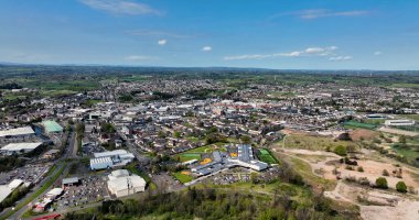 Aerial photo overlooking Industrial and Residential homes in Ballymena Town County Antrim Northern Ireland