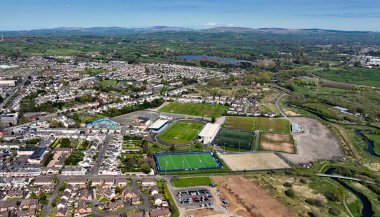 Ballymena United Football Showground County Antrim North Ireland 'ın hava fotoğrafı.