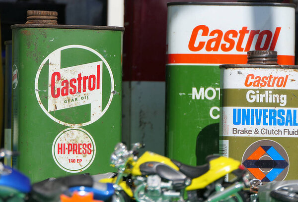 Old Oil jars cans at Farming Trade stalls at Shanes Castle May Day Steam Rally 1 May 2022