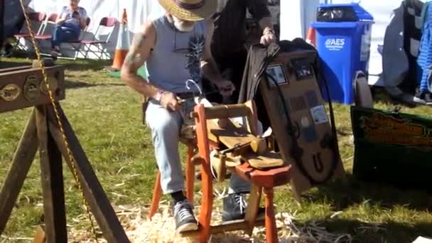 Man Woodworking National Ploughing Championships Laois Ireland 19Th September 2019 — 图库视频影像