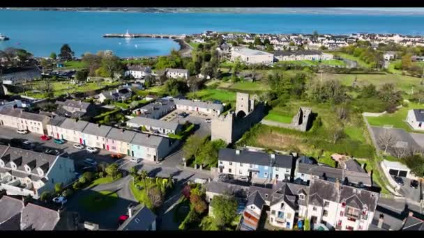 Aerial Video Carlingford Priory Carlingford County Louth Ireland — стокове відео