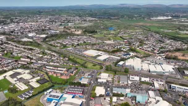 Aerial Video Industrial Village Buildings Ballymena Antrim Northern Ireland — стокове відео