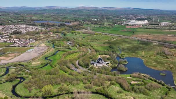 Aerial Video Ecos Nature Park Visitor Conference Centre Ballymena Antrim — Vídeos de Stock