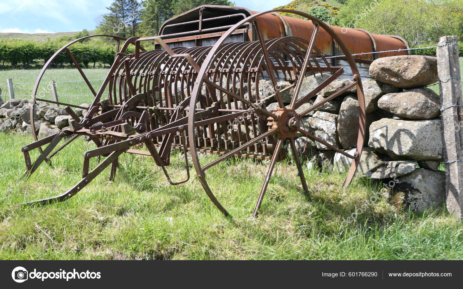 Horse Drawn Hay Rake Used Raking Grass Stock Photo by ©PeterSteele