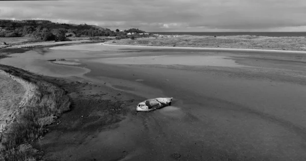 Luftaufnahme Des Alten Schiffswracks Culdaff River Beach Strand Der Donegal — Stockfoto