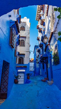 Chefchaouen, Fas 'ta mavi binalar boyanmış.