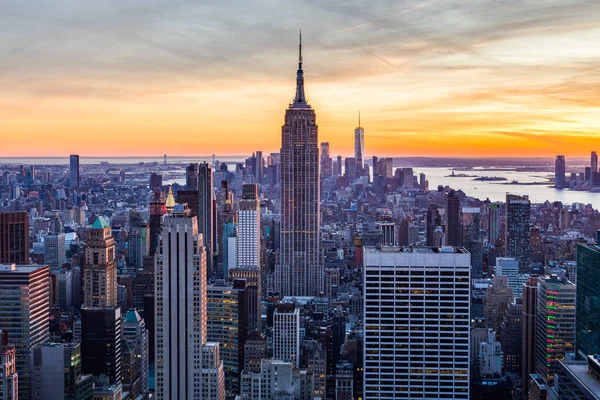 New York City Panorama Při Západu Slunce Royalty Free Stock Fotografie