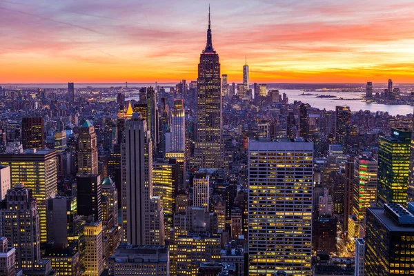 New York City Skyline Zachodzie Słońca Zdjęcie Stockowe