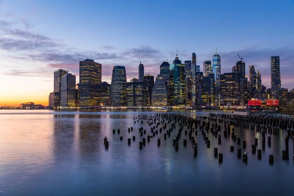 New York City Panorama Při Západu Slunce Royalty Free Stock Obrázky