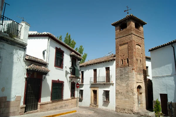 Spanien Ronda Forntida Morisk Minaret Alminar San Sebastian Landskapsbild Skjuten — Stockfoto