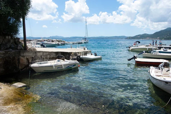 Nissaki Greece July 2014 Small Boats Beautiful Corfu Island Tranquil — Stock Photo, Image