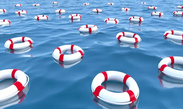 Yaşam şamandıraları, okyanusta hayat kurtaranlar, 3D çizimler..