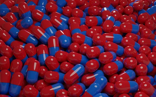 3d rendering of a pile of red and blue pills