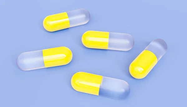 白い背景に黄色の錠剤 トップビュー — ストック写真