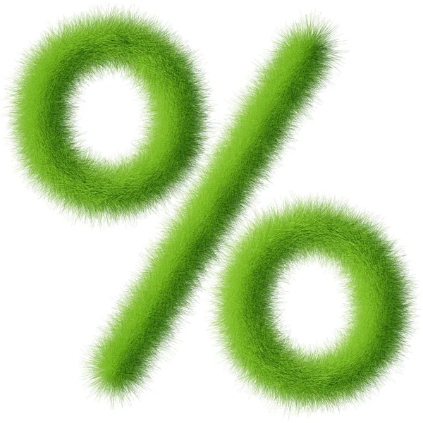 Зеленая Трава Символом Процента Выделенная Белом Фоне — стоковое фото