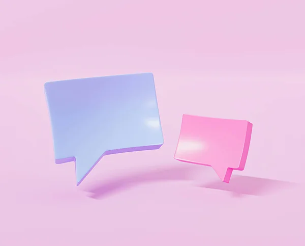 Mor arka planda gölgesi olan pembe konuşma balonu. 3d oluşturma