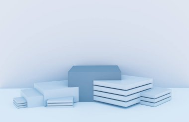 Arkaplan için mavi ve beyaz podyumun 3d illüstrasyonu.